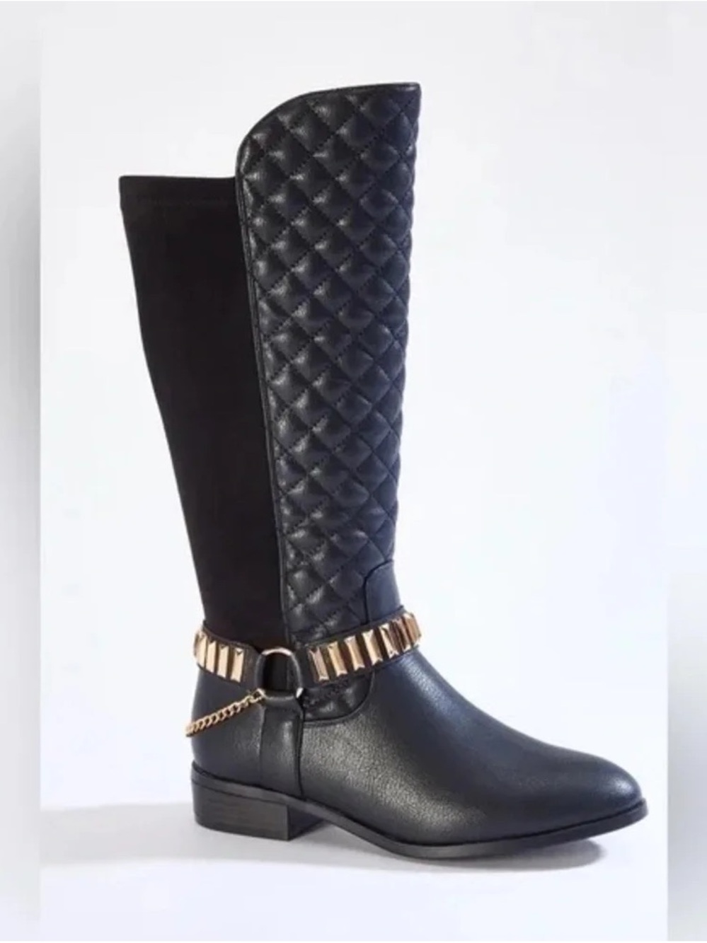 Cato | Quilted Stud Chain Riding Boots New Black Size 7